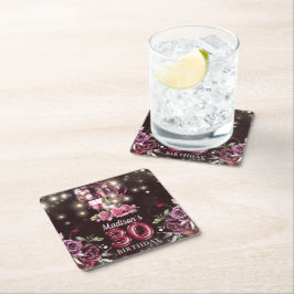 Porta-copo De Papel Quadrado Aniversário de 30 anos de Vinho e Balões Personali