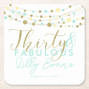 Porta-copo De Papel Quadrado aniversário de 30 anos dourado e portas copos lacr