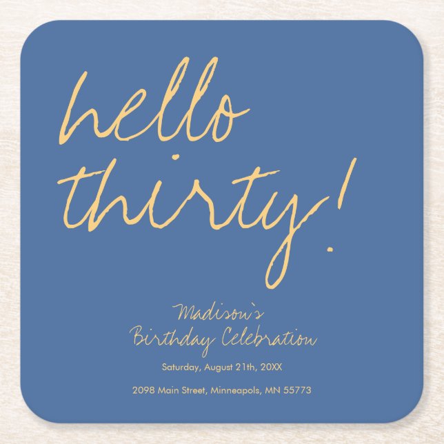 Porta-copo De Papel Quadrado Aniversário de 30 anos moderno simples (Frente)
