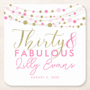 Porta-copo De Papel Quadrado aniversário de 30 anos ouro e portas copos cor-de-