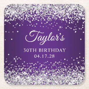 Porta-copo De Papel Quadrado Aniversário de 30 anos Roxo Roxo-Real