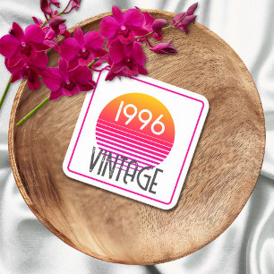 Porta-copo De Papel Quadrado Aniversário de 30 anos Vintage 1996 Neon Retro Fai