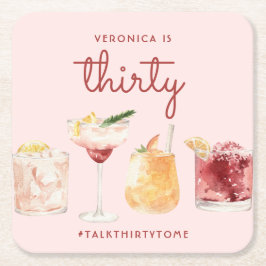 Porta-copo De Papel Quadrado aniversário de 30 anos Watercolor Portas copos