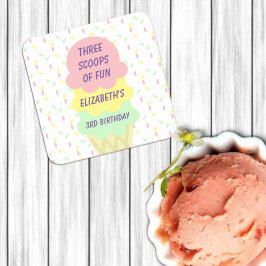 Porta-copo De Papel Quadrado aniversário de 3 anos sorvete