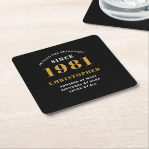 Porta-copo De Papel Quadrado aniversário de 40 anos 1981 Preto Dourado Para El