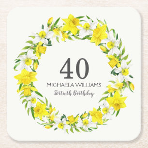 Porta-copo De Papel Quadrado Aniversário de 40 anos de Wreath White Daffodils A