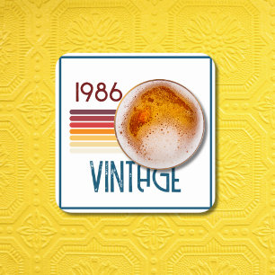 Porta-copo De Papel Quadrado Aniversário de 40 anos Vintage 1986 Retro Stripe S