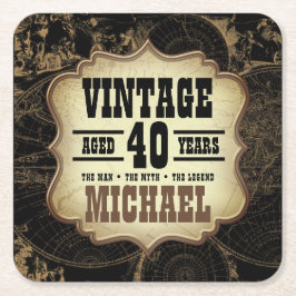 Porta-copo De Papel Quadrado aniversário de 40 anos Vintage Tema Partido Negro