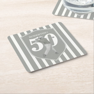 Porta-copo De Papel Quadrado Aniversário de 50 anos de Golfe Préppy Vintage Cin