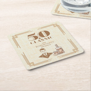Porta-copo De Papel Quadrado Aniversário de 50 anos de Whisky para Homens Elega