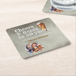 Porta-copo De Papel Quadrado Aniversário de 50 Anos do Homem Cerveja Cheers Pre