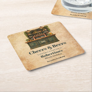 Porta-copo De Papel Quadrado Aniversário de 50 anos do Pub Cheers & Beer Vintag