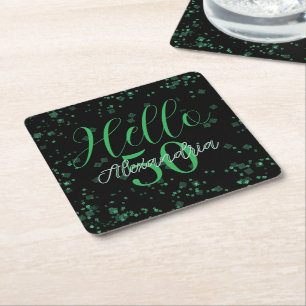 Porta-copo De Papel Quadrado Aniversário de 50 anos Preto e Verde Elegante Pers