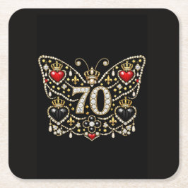 Porta-copo De Papel Quadrado aniversário de 70 anos borboleta de diamantes crav