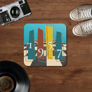 Porta-copo De Papel Quadrado Aniversário de 70 anos Vintage 1957 Retro Diner