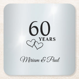 Porta-copo De Papel Quadrado Aniversário de Casamento de 60 Anos Personalizado 