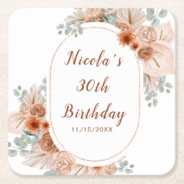 Porta-copo De Papel Quadrado Aniversário de Grama Pampas Terracota Boho