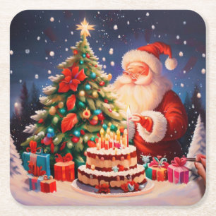 Porta-copo De Papel Quadrado Aniversário de Natal 10