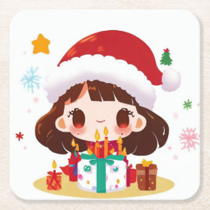 Porta-copo De Papel Quadrado Aniversário de Natal 2