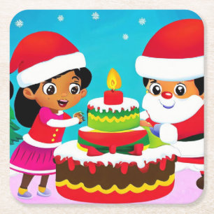 Porta-copo De Papel Quadrado Aniversário de Natal 3