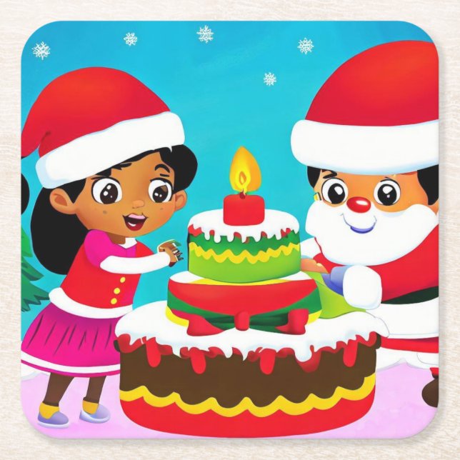 Porta-copo De Papel Quadrado Aniversário de Natal 3 (Frente)