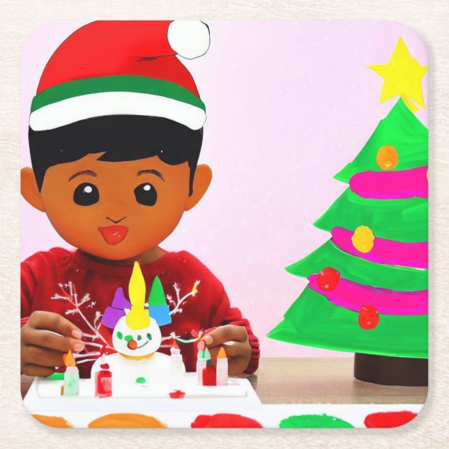 Porta-copo De Papel Quadrado Aniversário de Natal 4 (Frente)