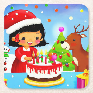 Porta-copo De Papel Quadrado Aniversário de Natal 7