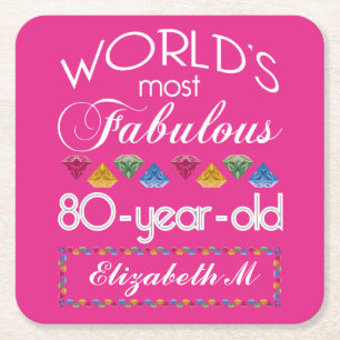 Porta-copo De Papel Quadrado aniversário do 80 a maioria de rosa colorido