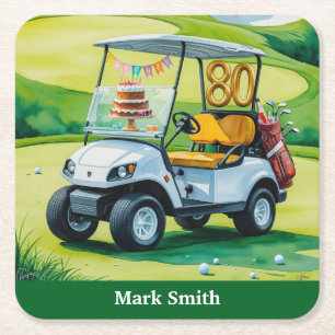 Porta-copo De Papel Quadrado Aniversário do 80 do Partido Golf com carrinho de 