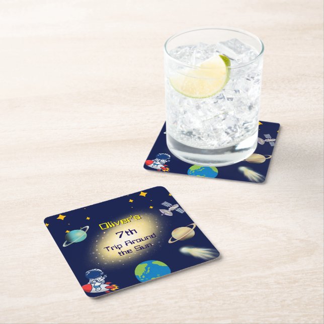Porta-copo De Papel Quadrado Aniversário do Espaço Exterior - Astronauta, Fogue (Insitu)