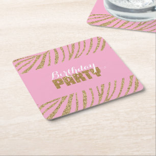 Porta-copo De Papel Quadrado Aniversário do Faux Glitter Impresso Zebra Dourada