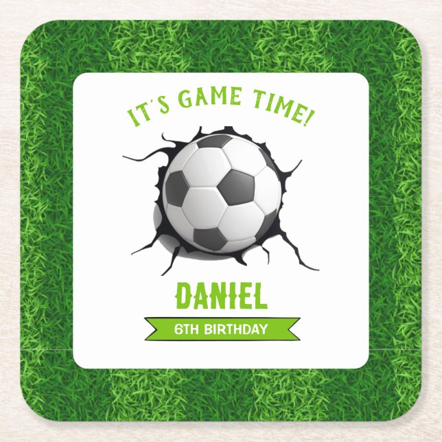 Porta-copo De Papel Quadrado Aniversário do Futebol (Frente)