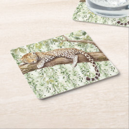 Porta-copo De Papel Quadrado Aniversário do Leopardo da Marinha Verde Selvagem