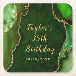 Porta-copo De Papel Quadrado Aniversário do Marble Verde e Dourado Agate