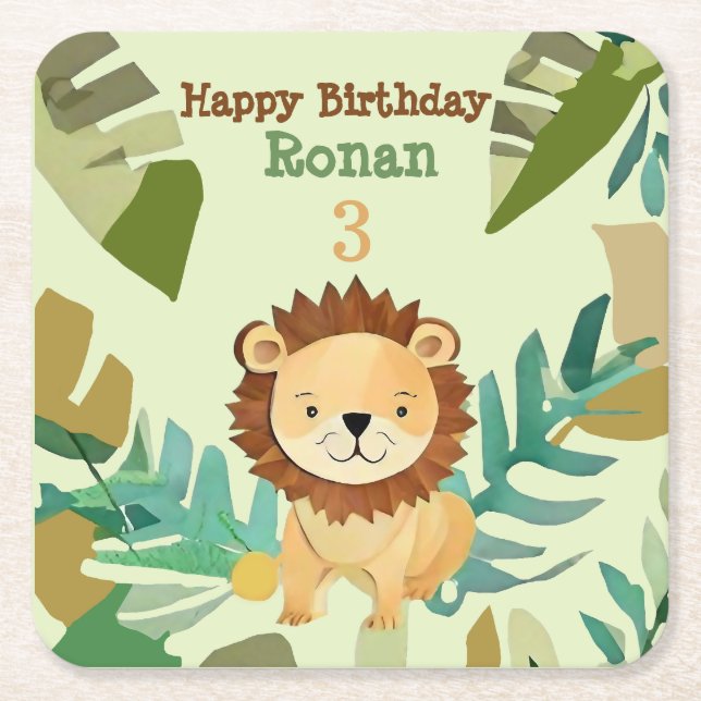 Porta-copo De Papel Quadrado Aniversário do Pequeno Príncipe Leão (Frente)