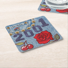 Porta-copo De Papel Quadrado Aniversário do Poster vintage de 2001 ou Reunião