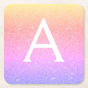 Porta-copo De Papel Quadrado Aniversário do Rainbow Glitter & Sparkle Monograma