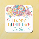 Porta-copo De Papel Quadrado Aniversário do Tema do Partido 70 do Disco Garden<br><div class="desc">Para a sua próxima festa de aniversário adulta com um tema de discoteca, nossa porta copos do "Disco Garden Party" adiciona um toque de talento retrô. Inspirada pela energia vibrante dos anos 70, esta porta copos apresenta uma bola de disco bonita cercada por elementos florais bonito, criando uma única vibração...</div>
