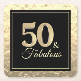 Porta-copo De Papel Quadrado Aniversário Dourado Clássico 50 e Fabuloso