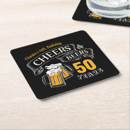 Porta-copo De Papel Quadrado Aniversário Dourado Negro E Cerveja De Qualquer Id