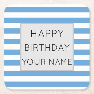 Porta-copo De Papel Quadrado Aniversário Feliz Azul E Branco