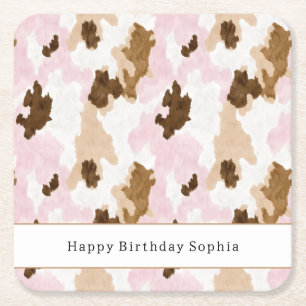 Porta-copo De Papel Quadrado Aniversário Impressão Vaca Marrom Creme Branco Ros