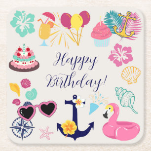 Porta-copo De Papel Quadrado Aniversário Náutico Fofo