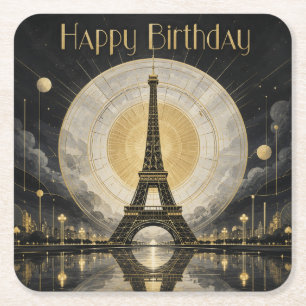 Porta-copo De Papel Quadrado Aniversário Paris Torre Eiffel Dourado Deco