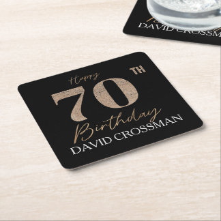 Porta-copo De Papel Quadrado Aniversário Personalizado de 70 anos Ouro Preto