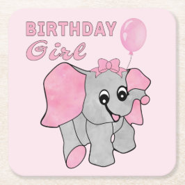 Porta-copo De Papel Quadrado Aniversário Rapariga Rosa Elefante Bebê