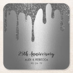 Porta-copo De Papel Quadrado Aniversário S de 25 de Drives de Prata Metálica co<br><div class="desc">Porta copos de Aniversário de 25 de Drives de Silver Metálicos com Espumação</div>
