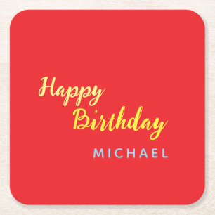 Porta-copo De Papel Quadrado Aniversário Seu Nome Minimalista Moderno