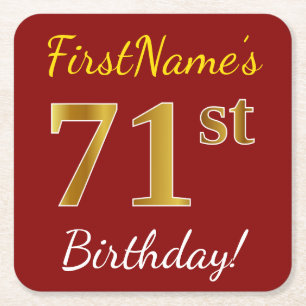 Porta-copo De Papel Quadrado Aniversário Vermelho, Faux Dourado 71 ruas + Nome