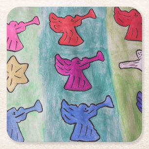 Porta-copo De Papel Quadrado Anjos de Natal com trompetes